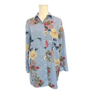 👚 EUC CHICO’S Floral Stripe No Iron Button Up Shirt | Size 4/6 (0)